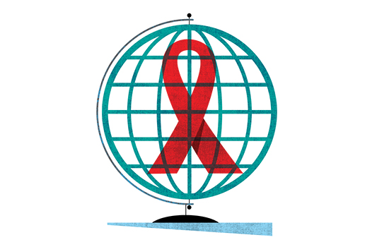 illustration of a globe with an Aids ribbon