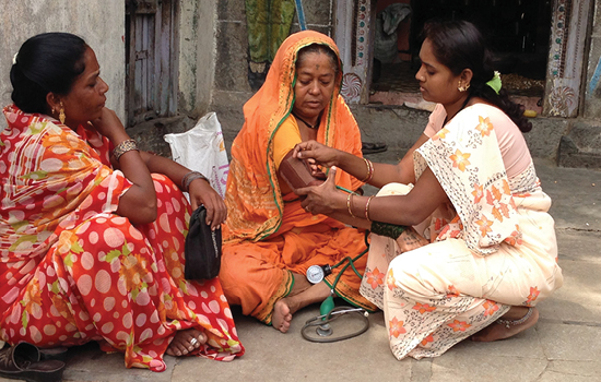 indian women taking a diabetes test
