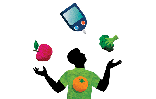 illustration of a person juggle fruits and vegetables