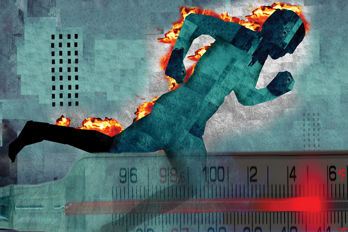 An abstract illustration of a runner on fire