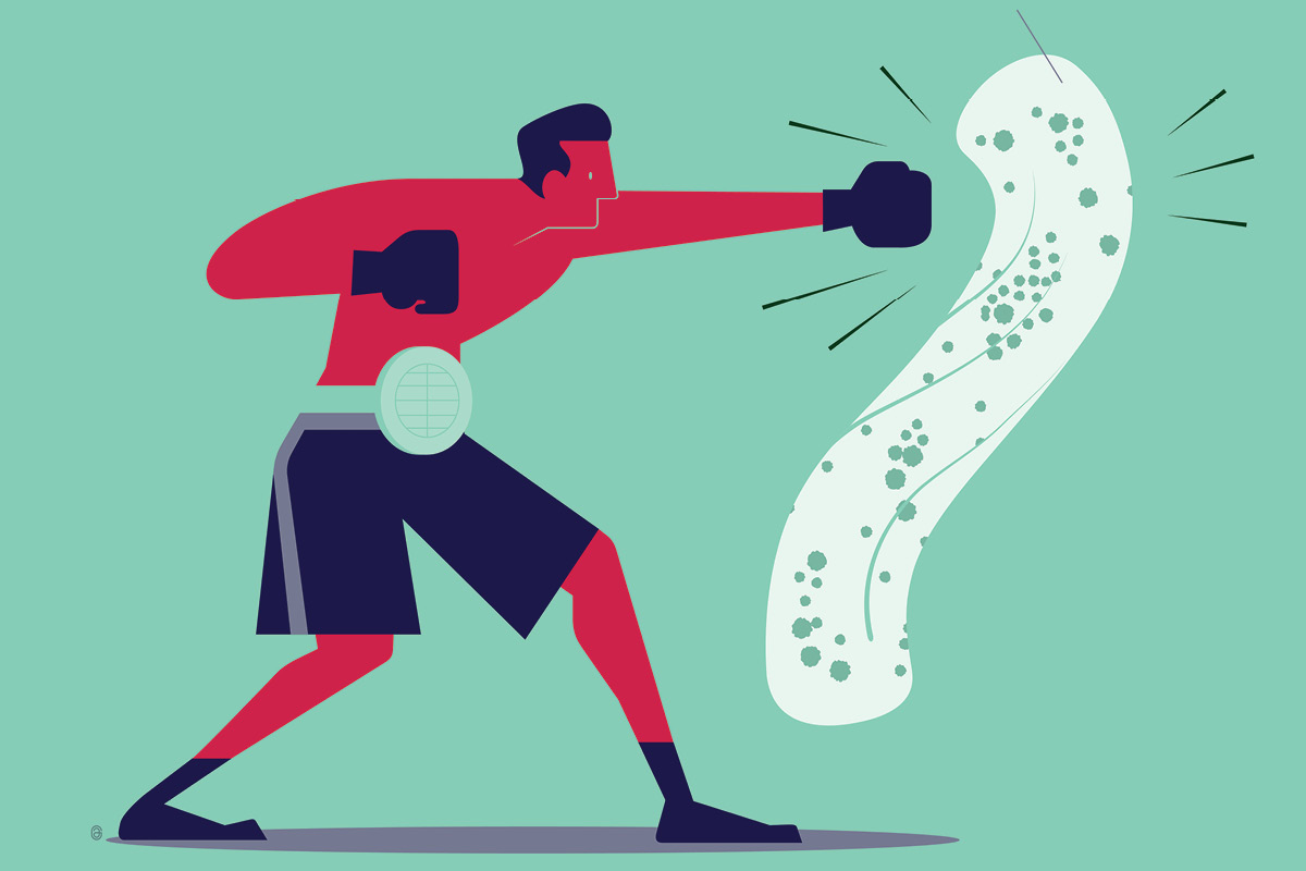An illustration of a boxer punching the TB virus