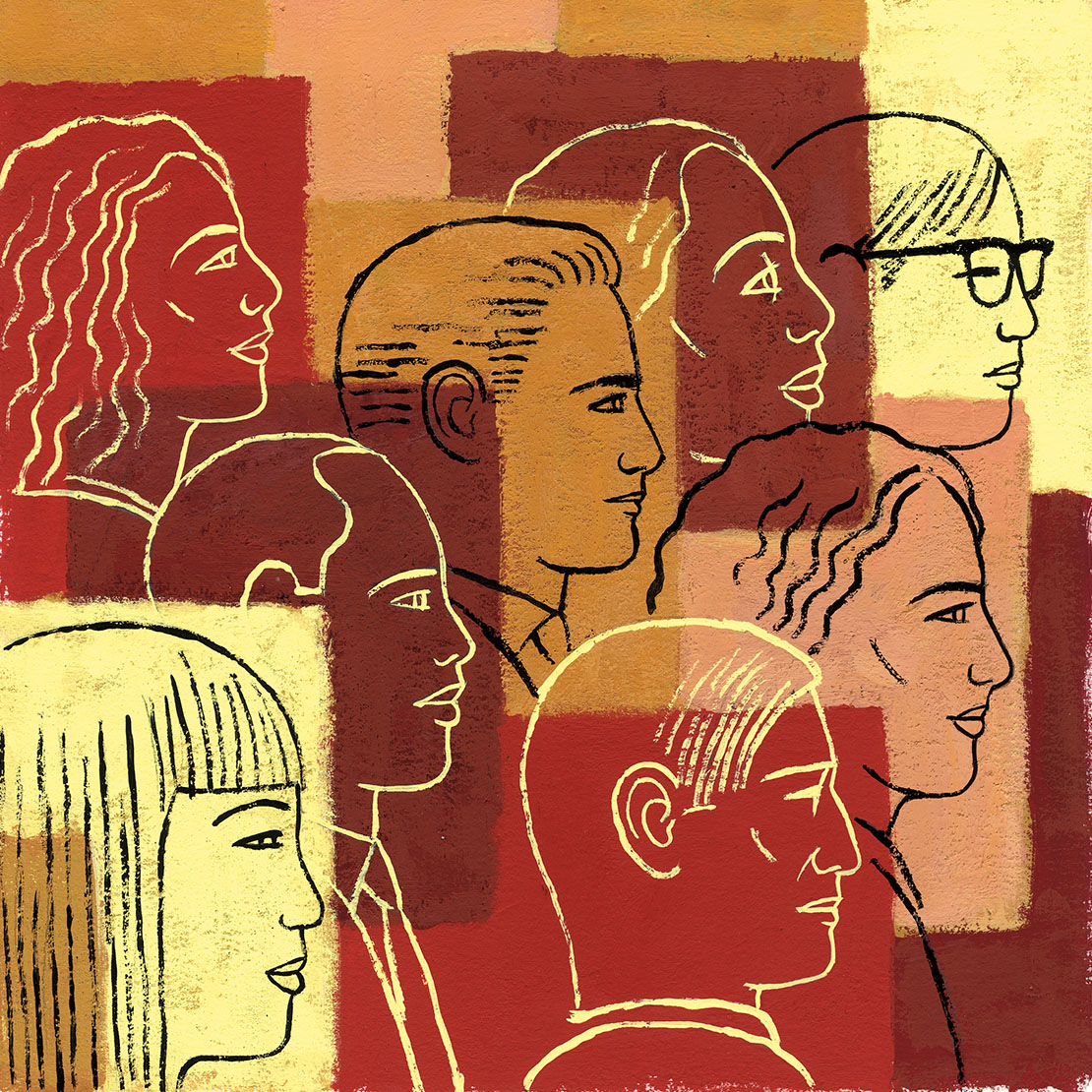 abstract illustration showing racially diverse faces