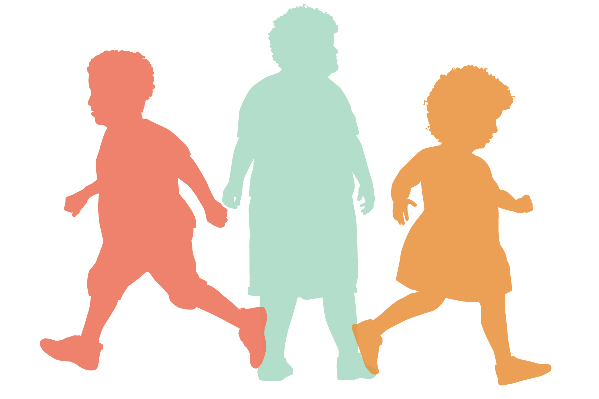 an illustration of 3 overweight children playing